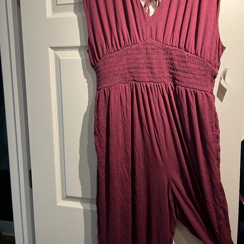 NWT Waist-Defined Shirred Jumpsuit Dark Mauve Old Navy